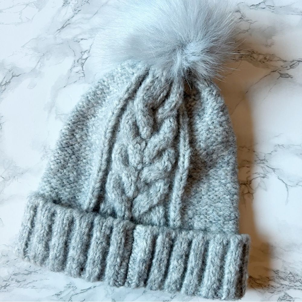 Express cable knit pompom beanie hat